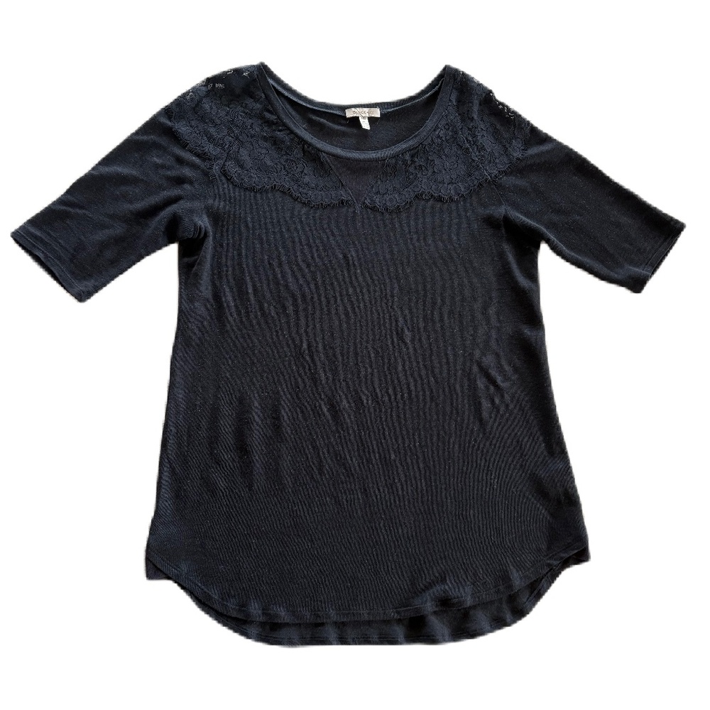 Anthropologie Bordeaux linen lace top black M